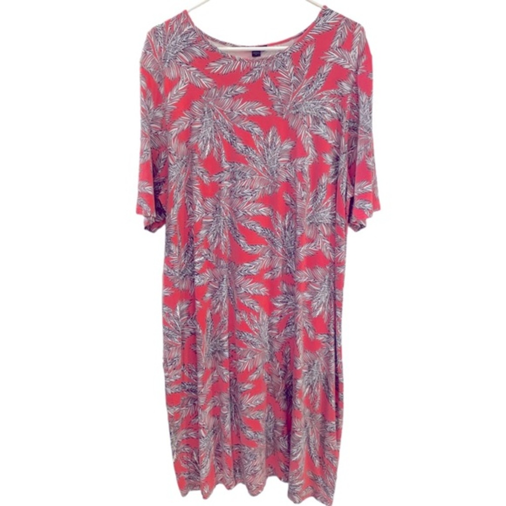 J. Jill Pink and White Leaf Print Midi Dress